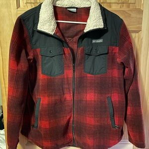 Columbia Red and Black Utility Jacket with Sherpa Collar